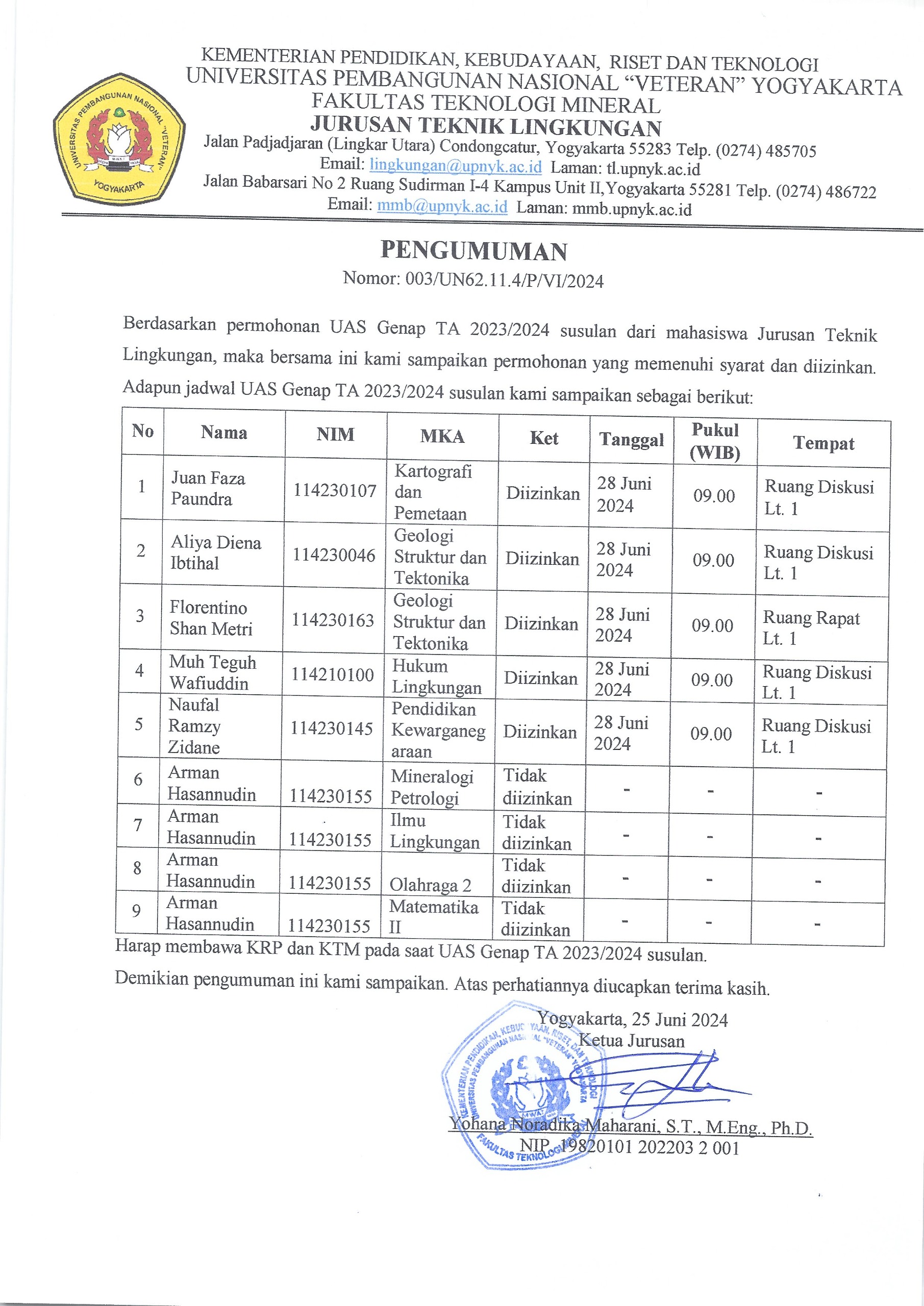 Program Studi Teknik Lingkungan