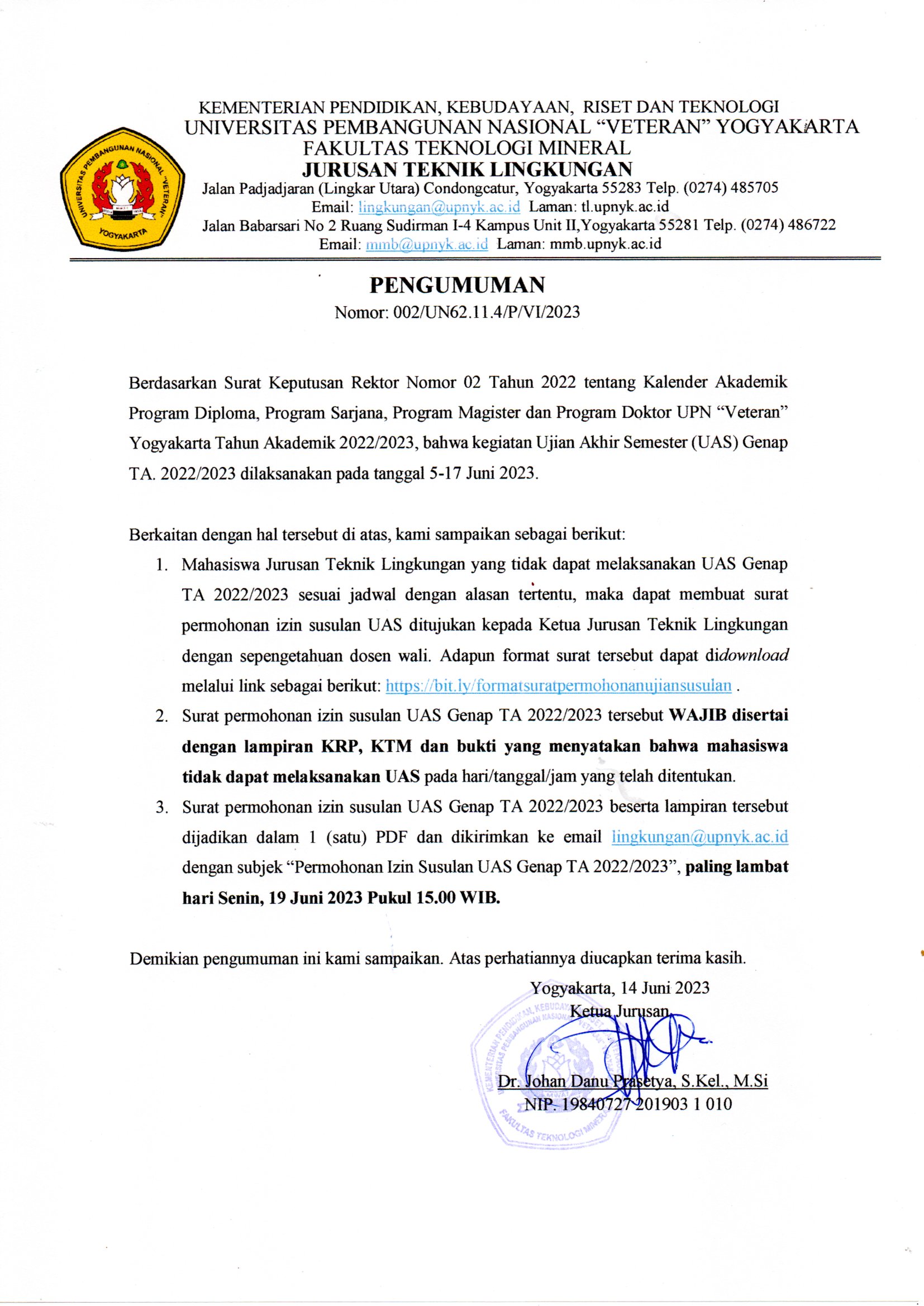 Program Studi Teknik Lingkungan