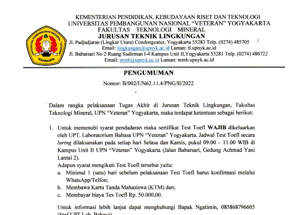 Program Studi Teknik Lingkungan